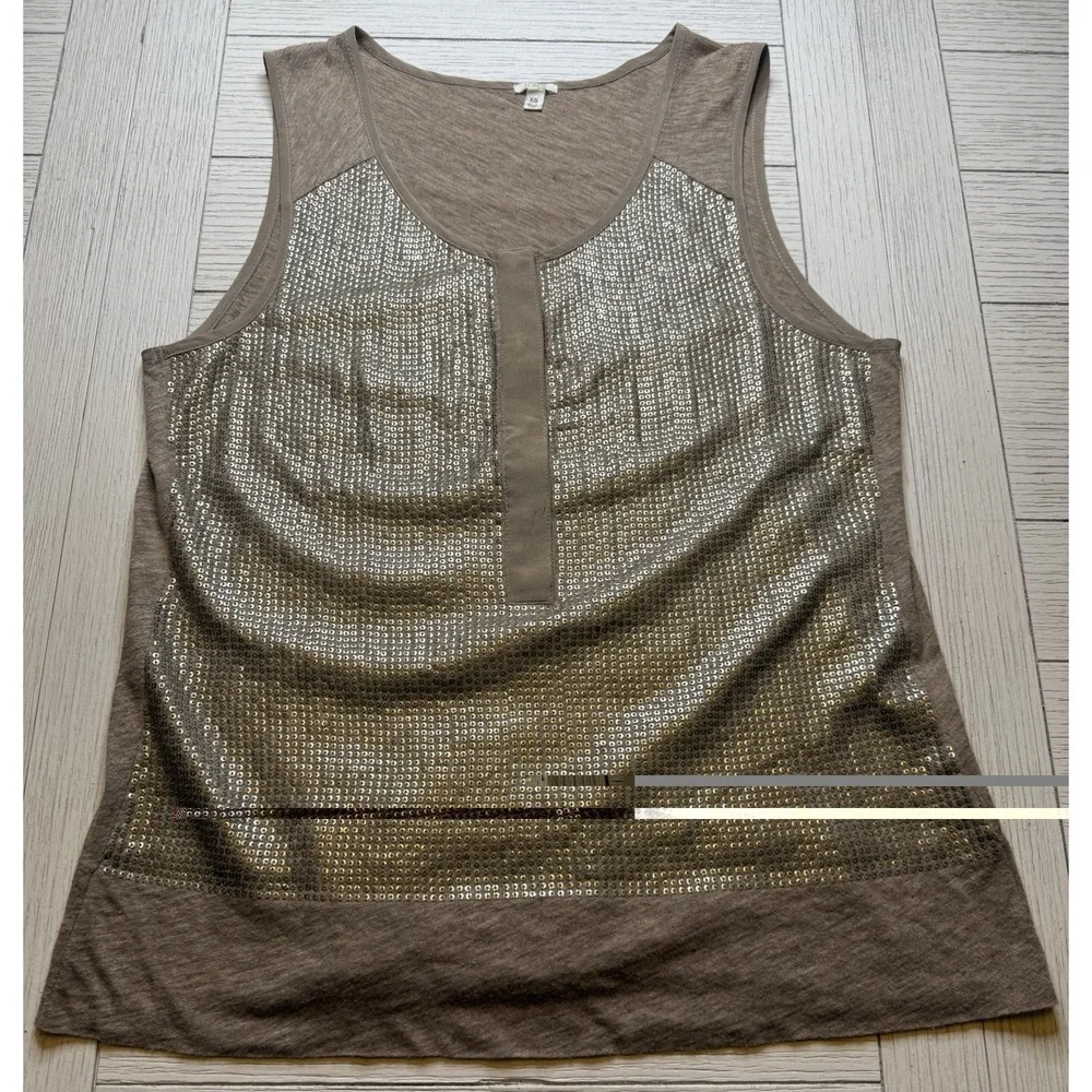 J. Crew Women's Beige Gold Sequin Tank W Snap Front‎ Sz XS. Classic. Festive